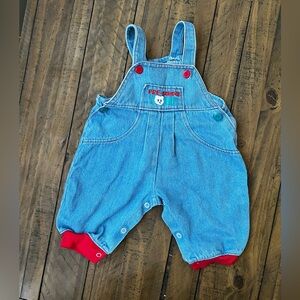 Vintage Blue Denim Baby Overalls with Red Accent Cuffs